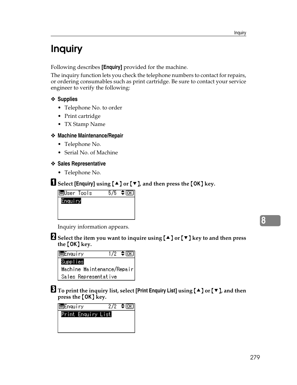 Inquiry, 8inquiry | Ricoh Aficio ISC 615G User Manual | Page 287 / 318