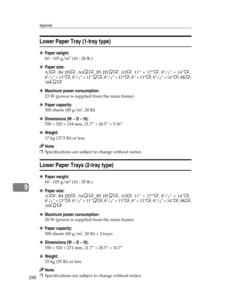 Lower paper tray (1-tray type), Lower paper trays (2-tray type) | Ricoh Aficio ISC 615G User Manual | Page 296 / 318