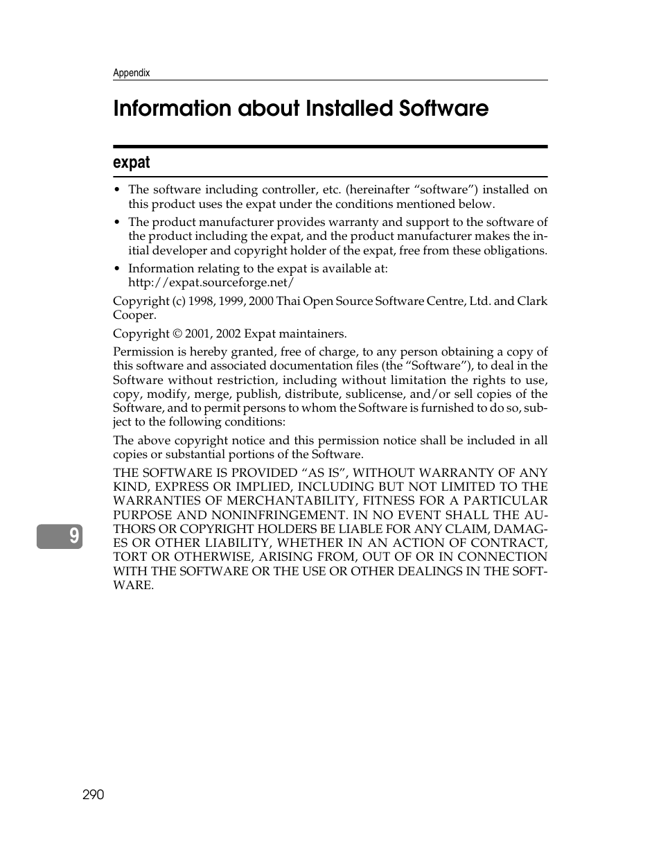 Information about installed software, Expat, 9information about installed software | Ricoh Aficio ISC 615G User Manual | Page 298 / 318