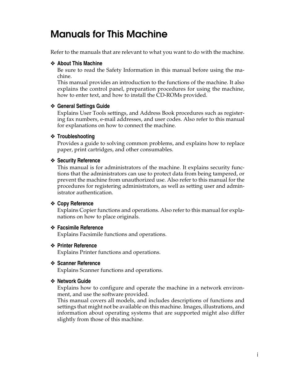Manuals for this machine | Ricoh Aficio ISC 615G User Manual | Page 3 / 318