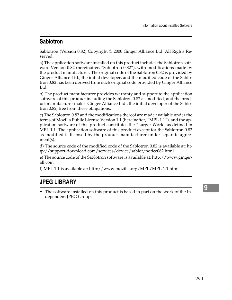 Sablotron, Jpeg library, Sablotron jpeg library | Ricoh Aficio ISC 615G User Manual | Page 301 / 318