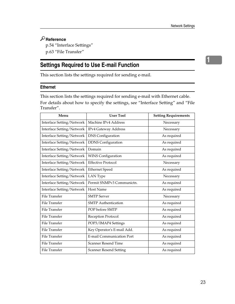 Settings required to use e-mail function, Ethernet | Ricoh Aficio ISC 615G User Manual | Page 31 / 318