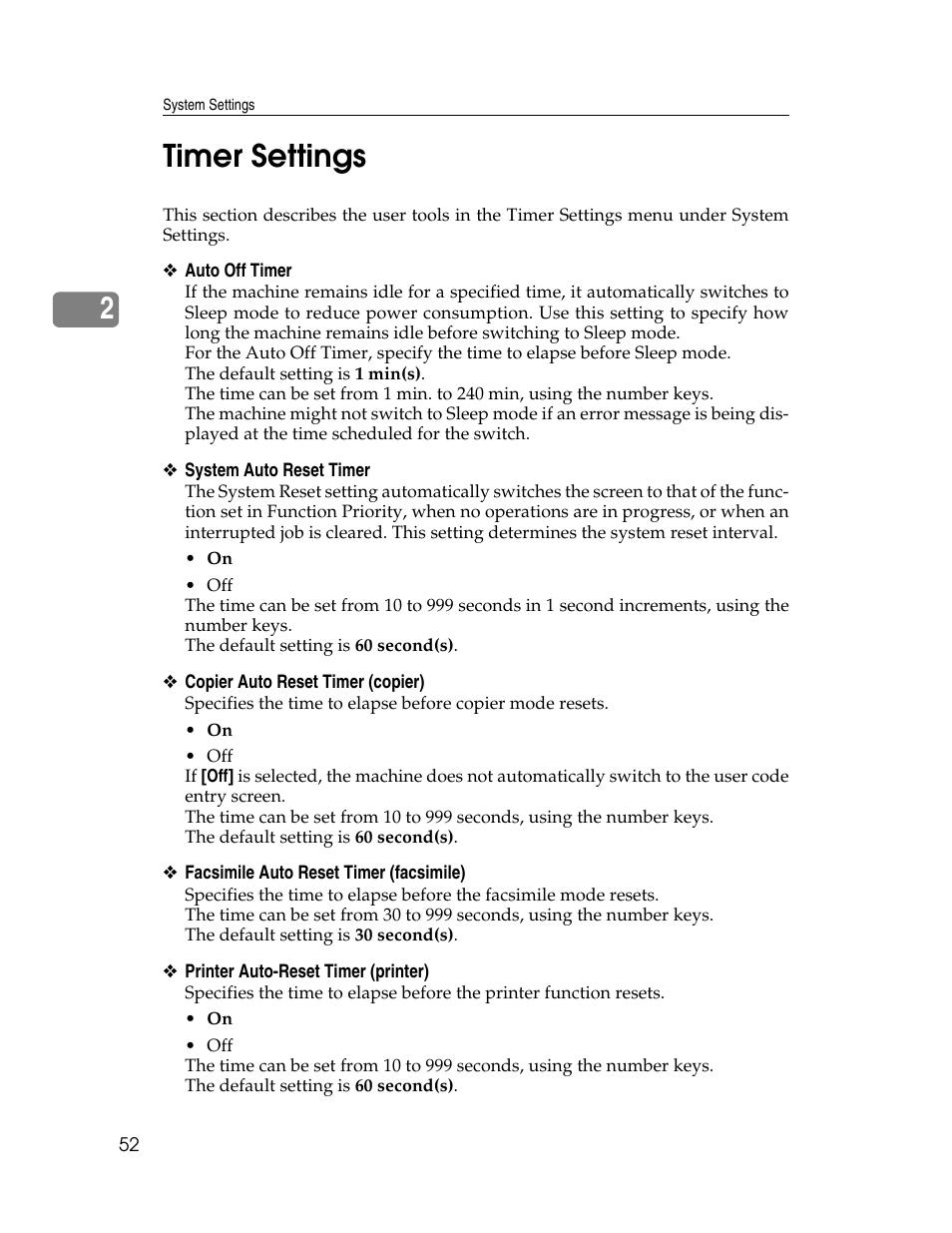 Timer settings, 2timer settings | Ricoh Aficio ISC 615G User Manual | Page 60 / 318
