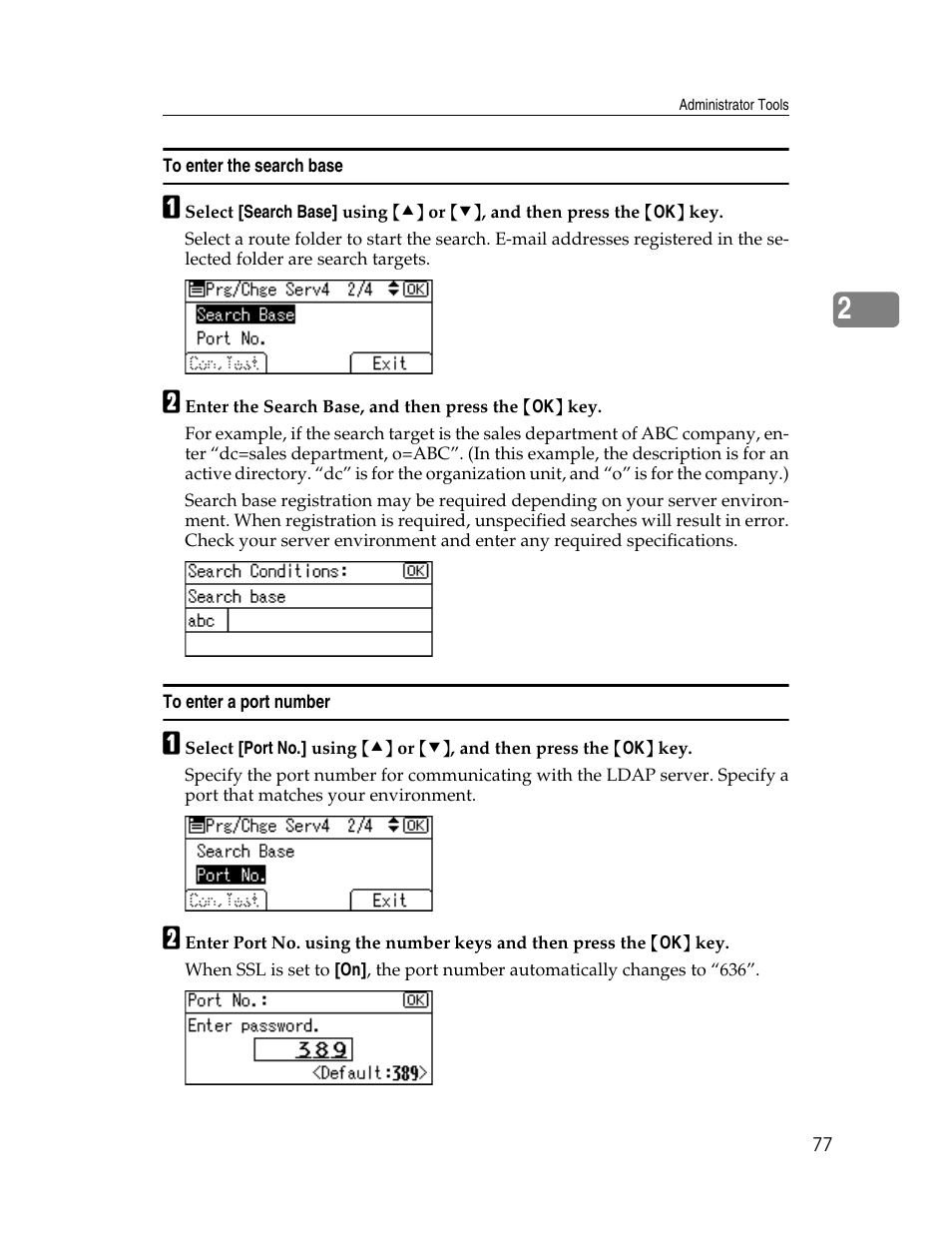 To enter the search base, To enter a port number | Ricoh Aficio ISC 615G User Manual | Page 85 / 318