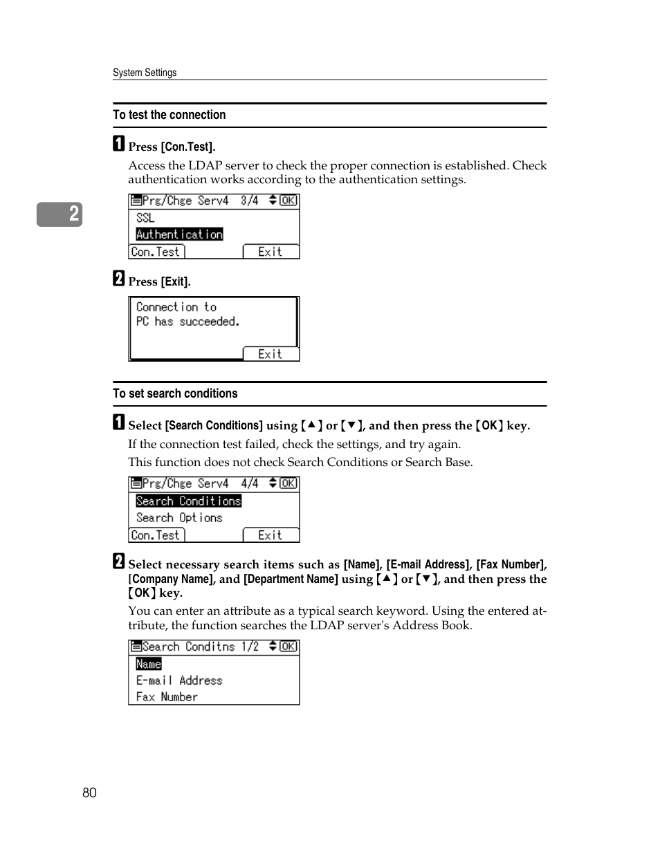 To test the connection, To set search conditions | Ricoh Aficio ISC 615G User Manual | Page 88 / 318