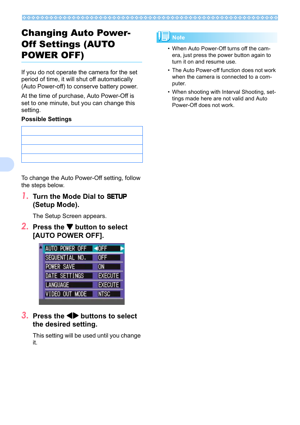 Changing auto power- off settings (auto power off), Changing auto power-off settings (auto power off), Me, see p.108 | P.108 | Ricoh Caplio RX User Manual | Page 108 / 183