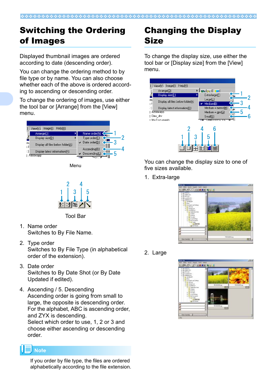 Switching the ordering of images, Changing the display size, 3switching the ordering of images | Ricoh Caplio RX User Manual | Page 134 / 183