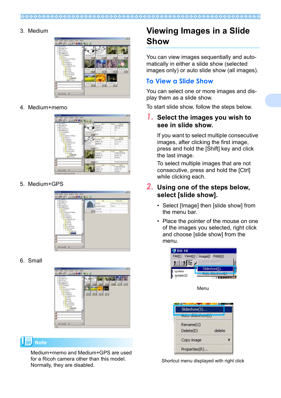 Viewing images in a slide show, To view a slide show | Ricoh Caplio RX User Manual | Page 135 / 183