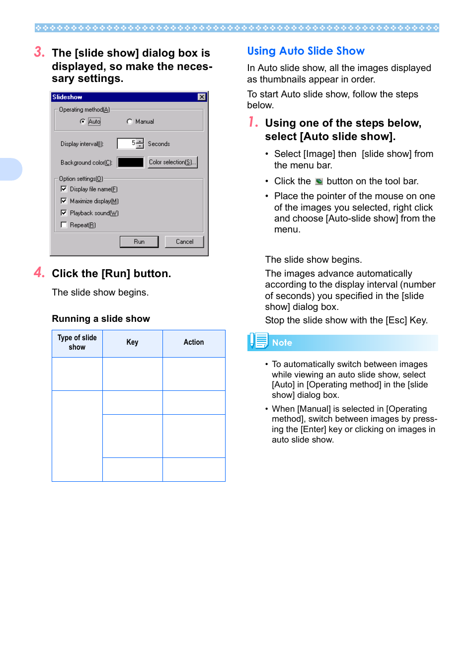 Using auto slide show, Click the [run] button | Ricoh Caplio RX User Manual | Page 136 / 183