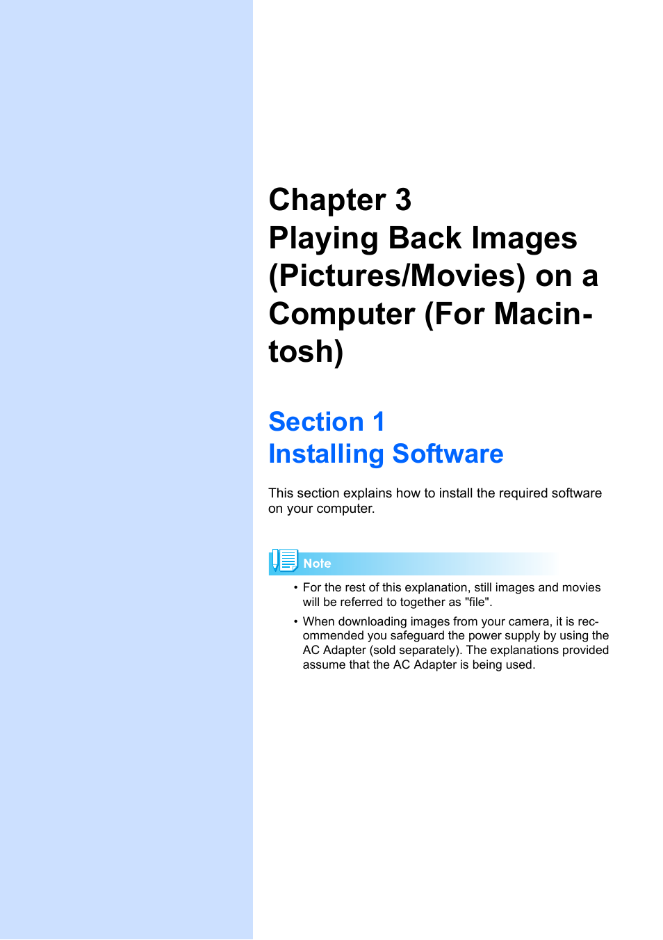 Section 1 installing software, Chapter 3 playing back images (pic, Tures/movies) on a com | Puter (for macintosh) | Ricoh Caplio RX User Manual | Page 145 / 183