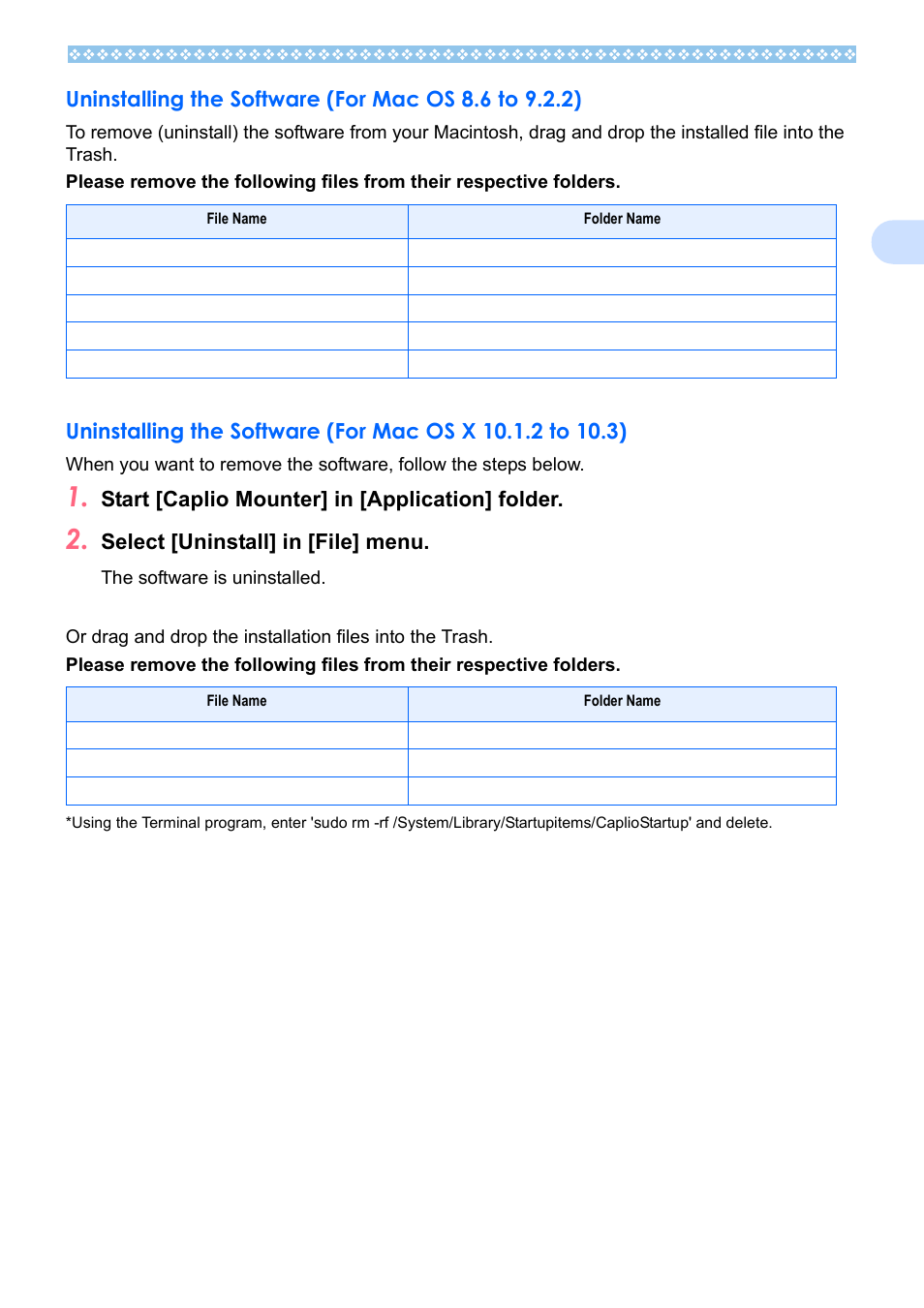 See p.151, Start [caplio mounter] in [application] folder, Select [uninstall] in [file] menu | Ricoh Caplio RX User Manual | Page 151 / 183