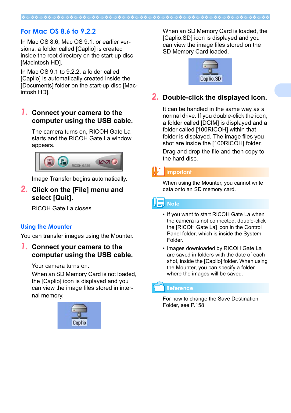 For mac os 8.6 to 9.2.2 | Ricoh Caplio RX User Manual | Page 155 / 183