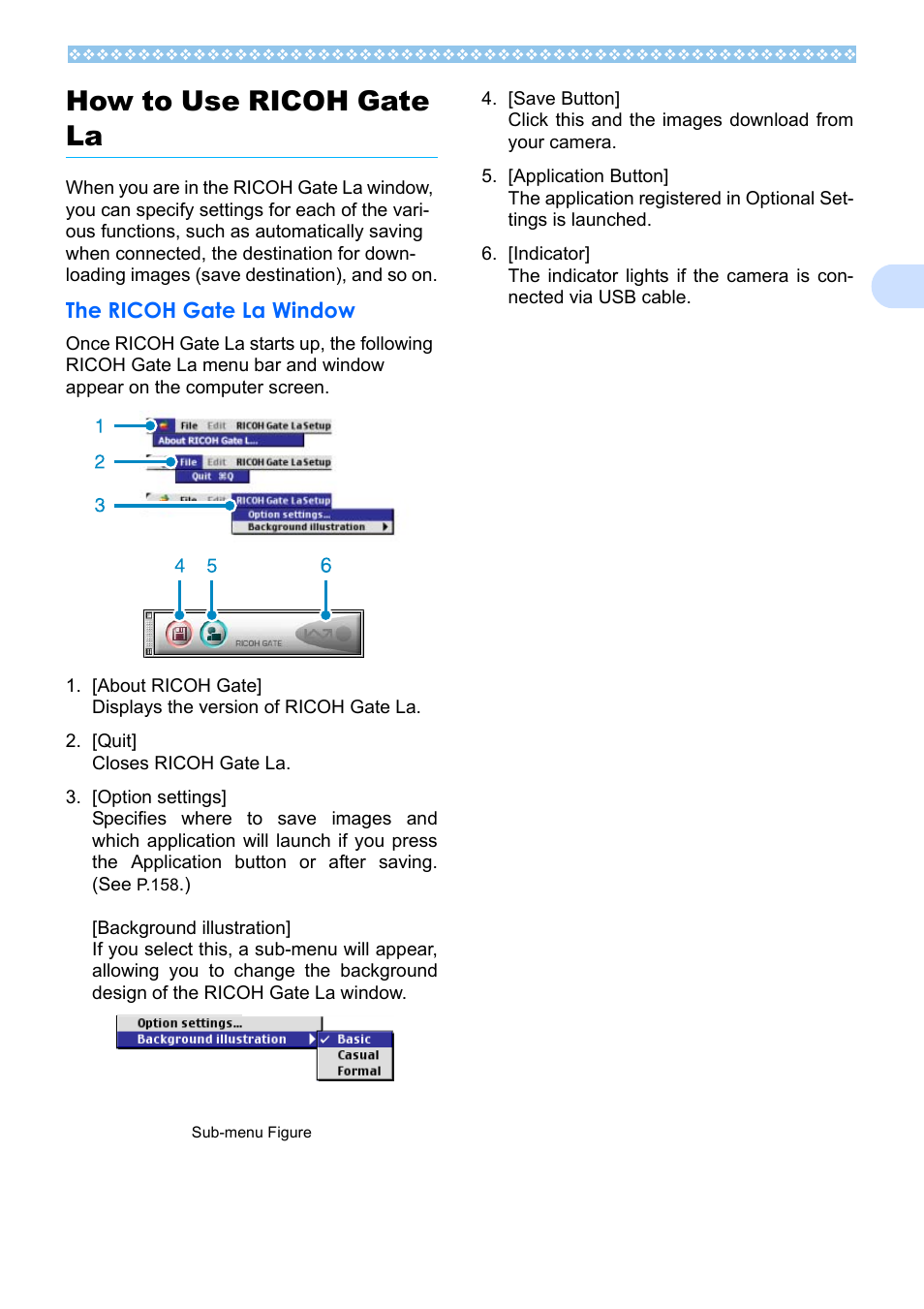 How to use ricoh gate la, The ricoh gate la window, 2how to use ricoh gate la | Ricoh Caplio RX User Manual | Page 157 / 183