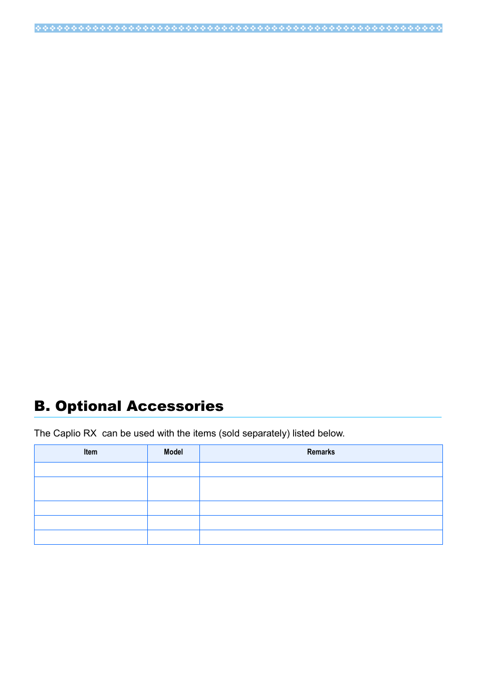 B. optional accessories | Ricoh Caplio RX User Manual | Page 161 / 183