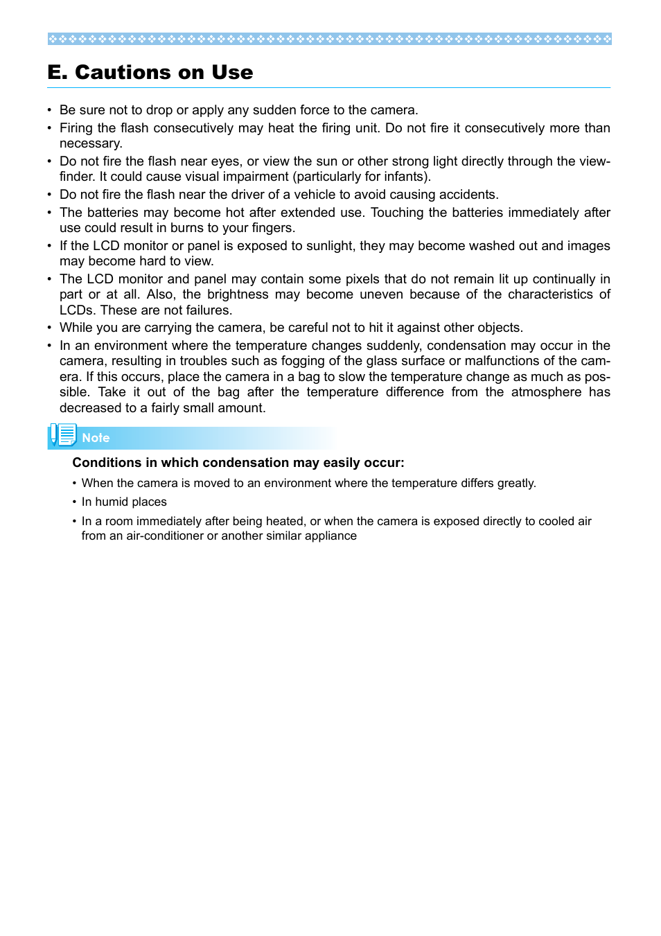 E. cautions on use | Ricoh Caplio RX User Manual | Page 163 / 183