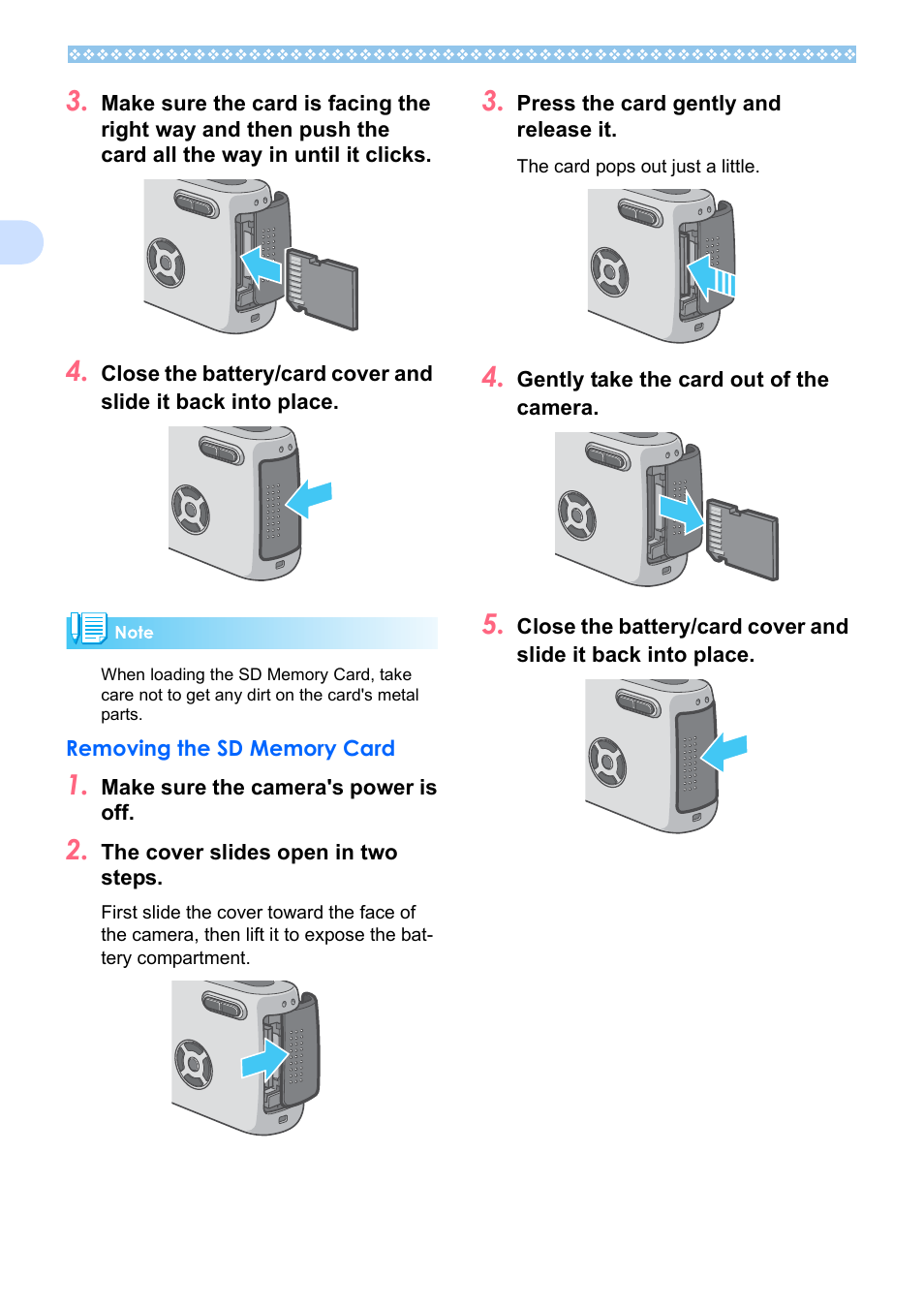 Removing the sd memory card | Ricoh Caplio RX User Manual | Page 18 / 183