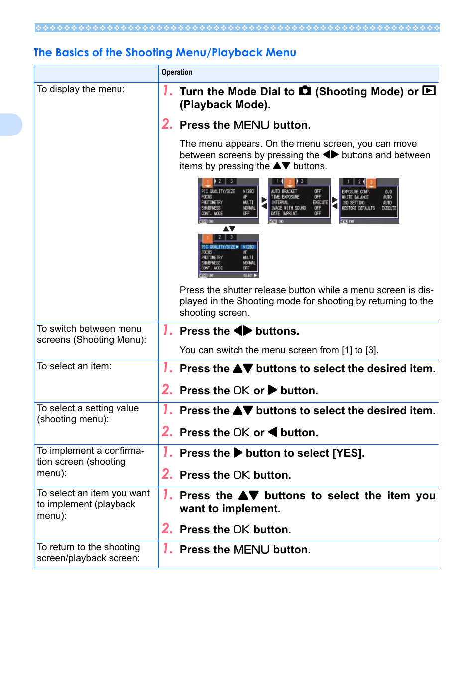 The basics of the shooting menu/playback menu, Ee p.26). b | Ricoh Caplio RX User Manual | Page 26 / 183