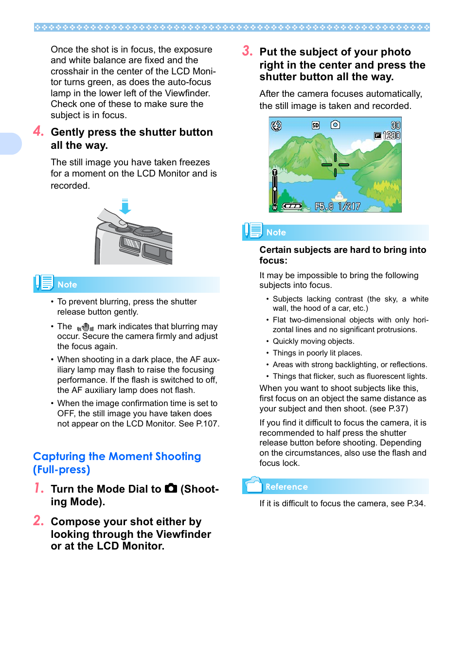 Capturing the moment shooting (full-press), See p.36) | Ricoh Caplio RX User Manual | Page 36 / 183