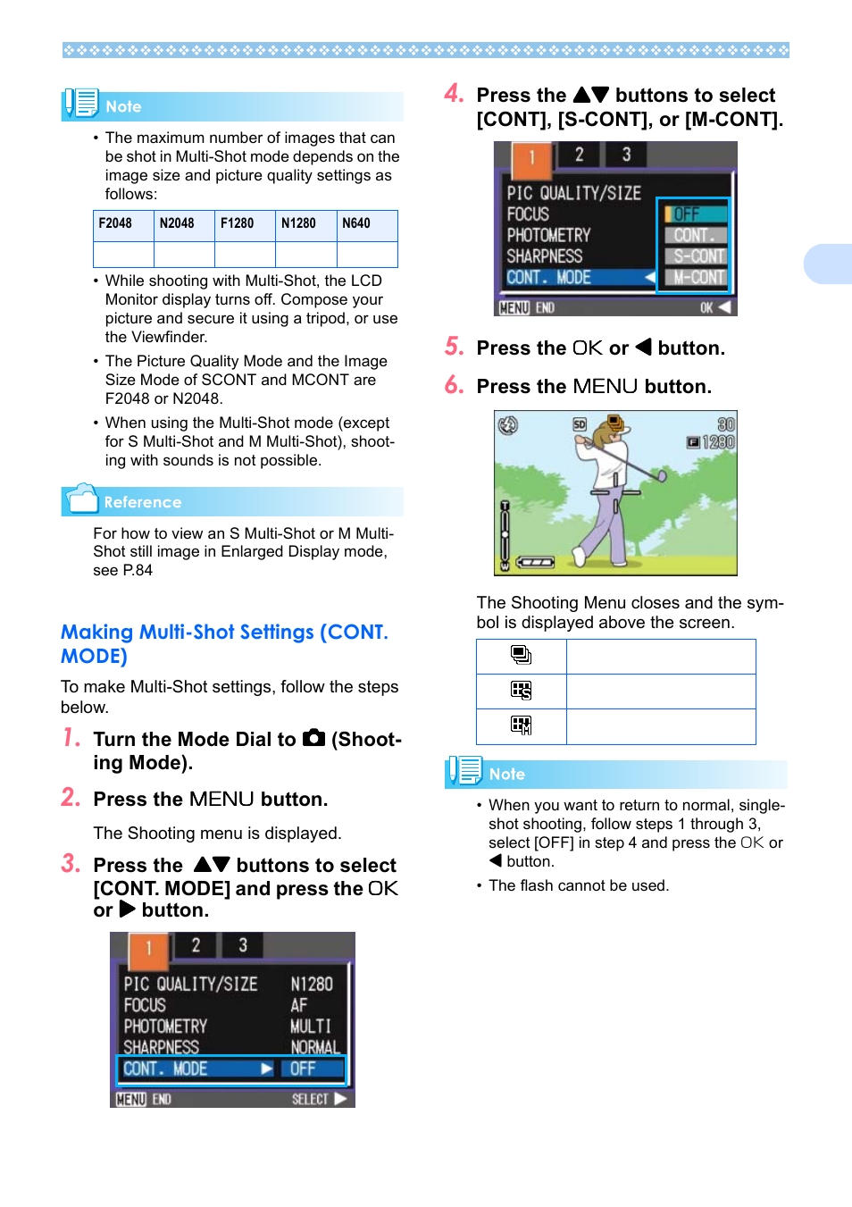 Making multi-shot settings (cont. mode) | Ricoh Caplio RX User Manual | Page 41 / 183