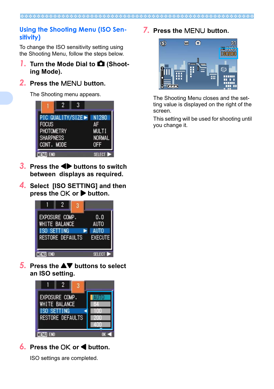 Using the shooting menu (iso sensitivity) | Ricoh Caplio RX User Manual | Page 60 / 183