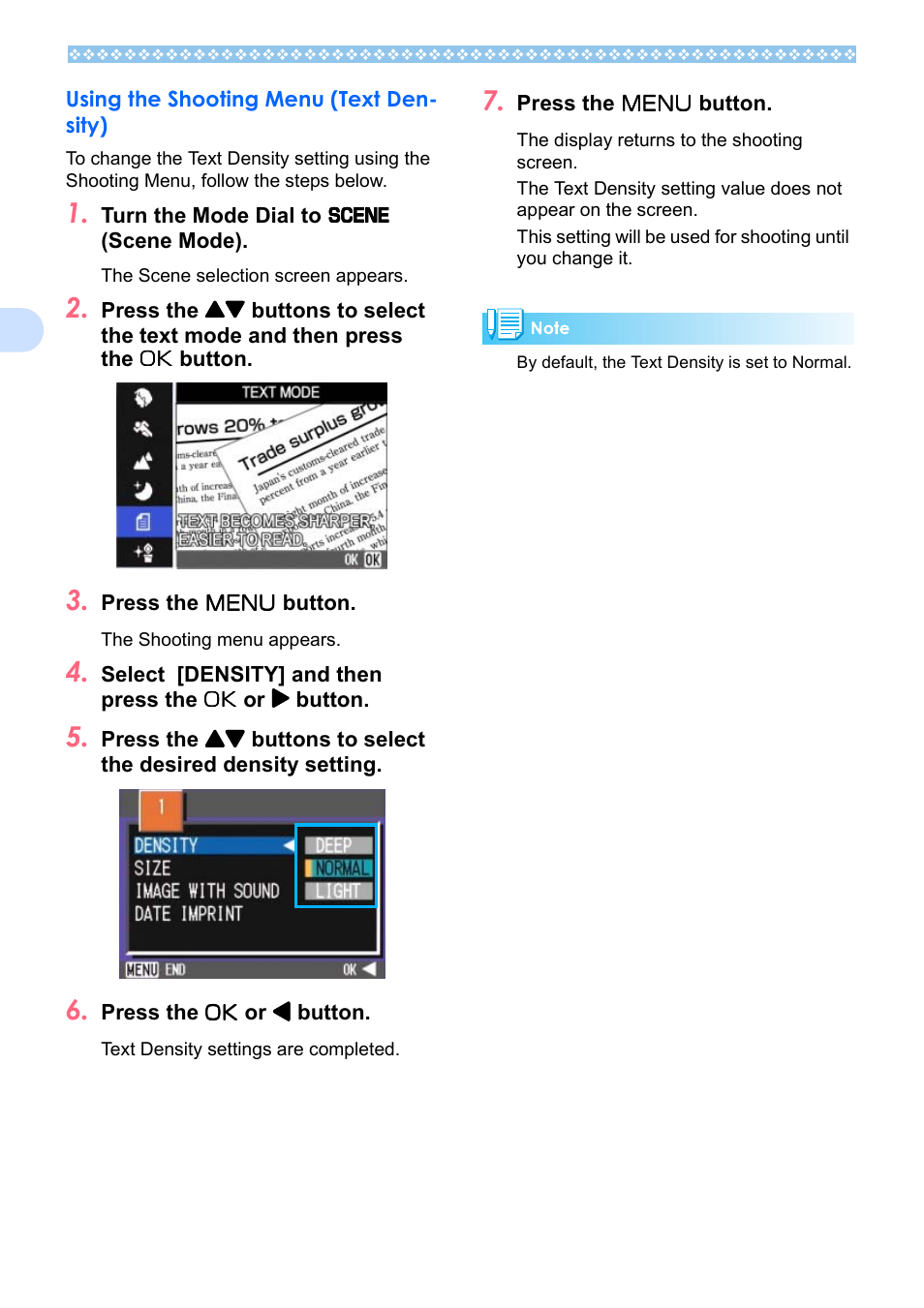 Using the shooting menu (text density) | Ricoh Caplio RX User Manual | Page 62 / 183