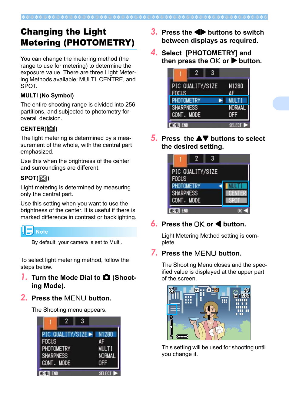 Changing the light metering (photometry), P.69, 3changing the light metering (photometry) | Ricoh Caplio RX User Manual | Page 69 / 183