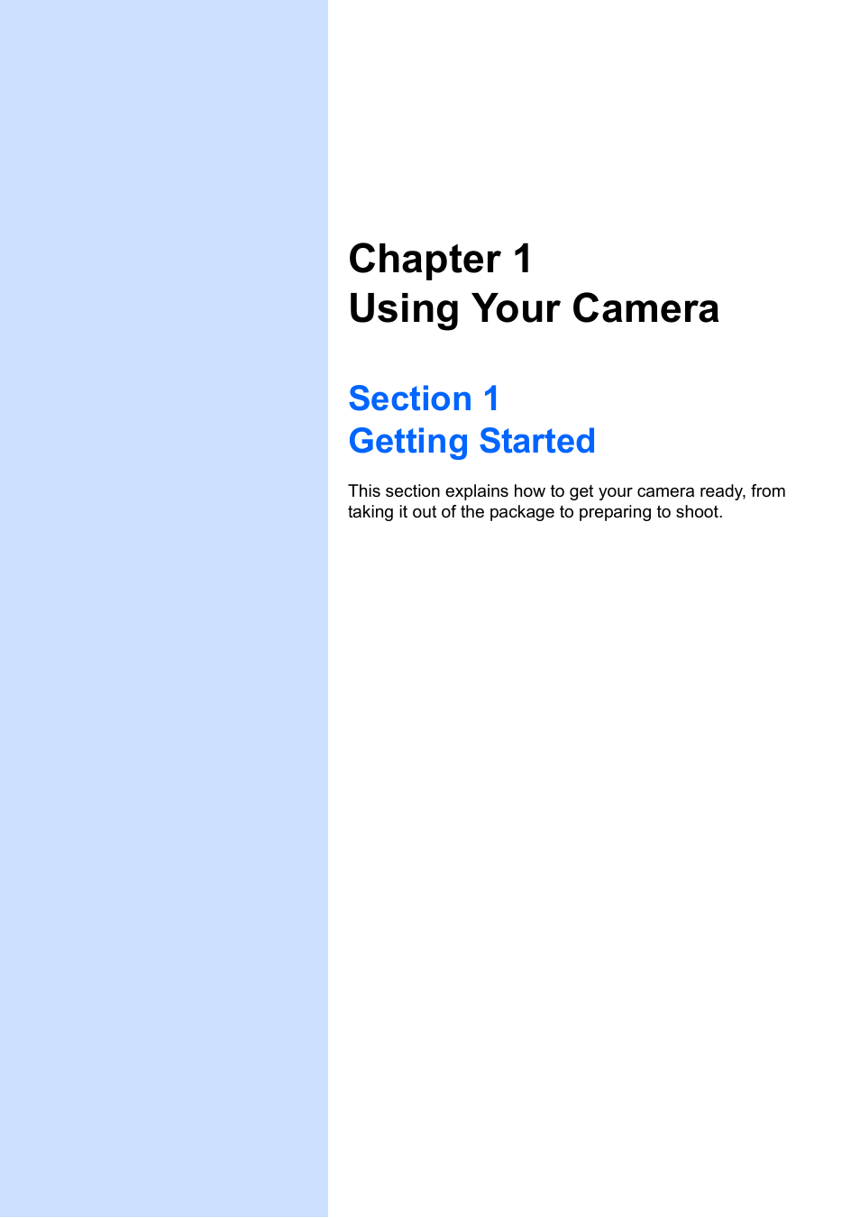 Chapter 1 using your camera, Section 1 getting started | Ricoh Caplio RX User Manual | Page 7 / 183