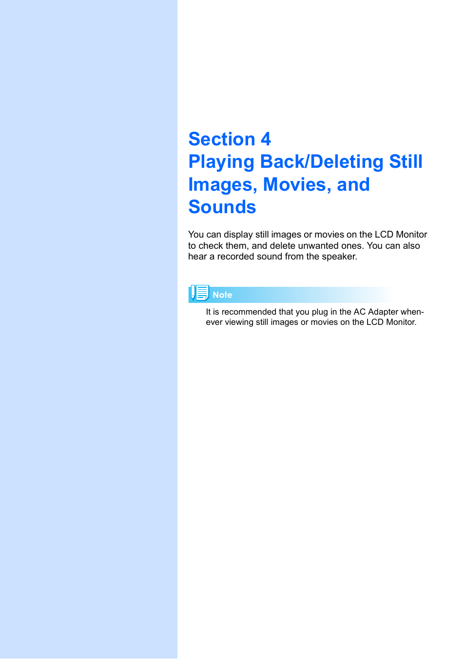 Section 4 playing back/deleting still im, Ages, movies, and sounds | Ricoh Caplio RX User Manual | Page 77 / 183