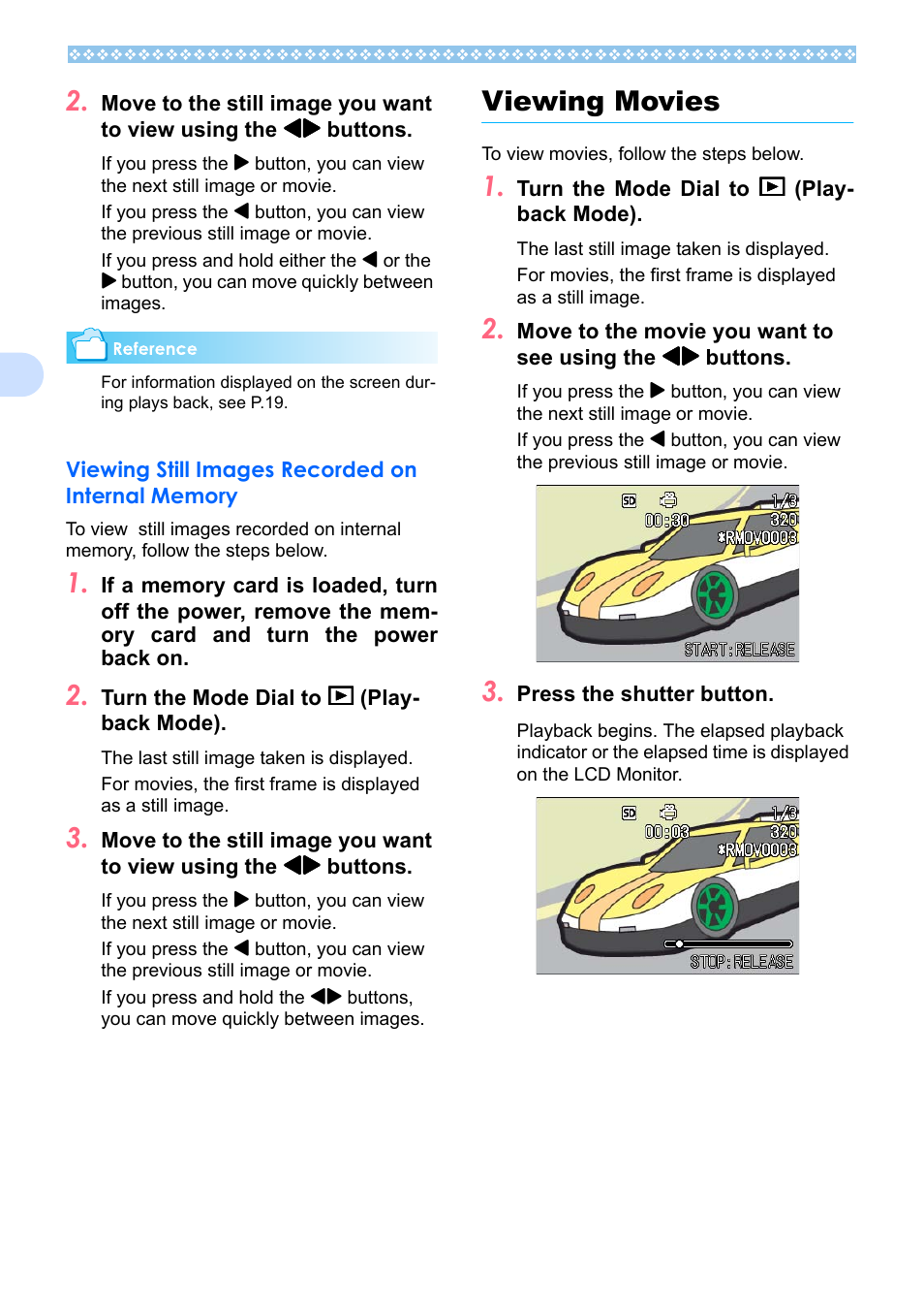 Viewing still images recorded on internal memory, Viewing movies, P.80 | Ricoh Caplio RX User Manual | Page 80 / 183