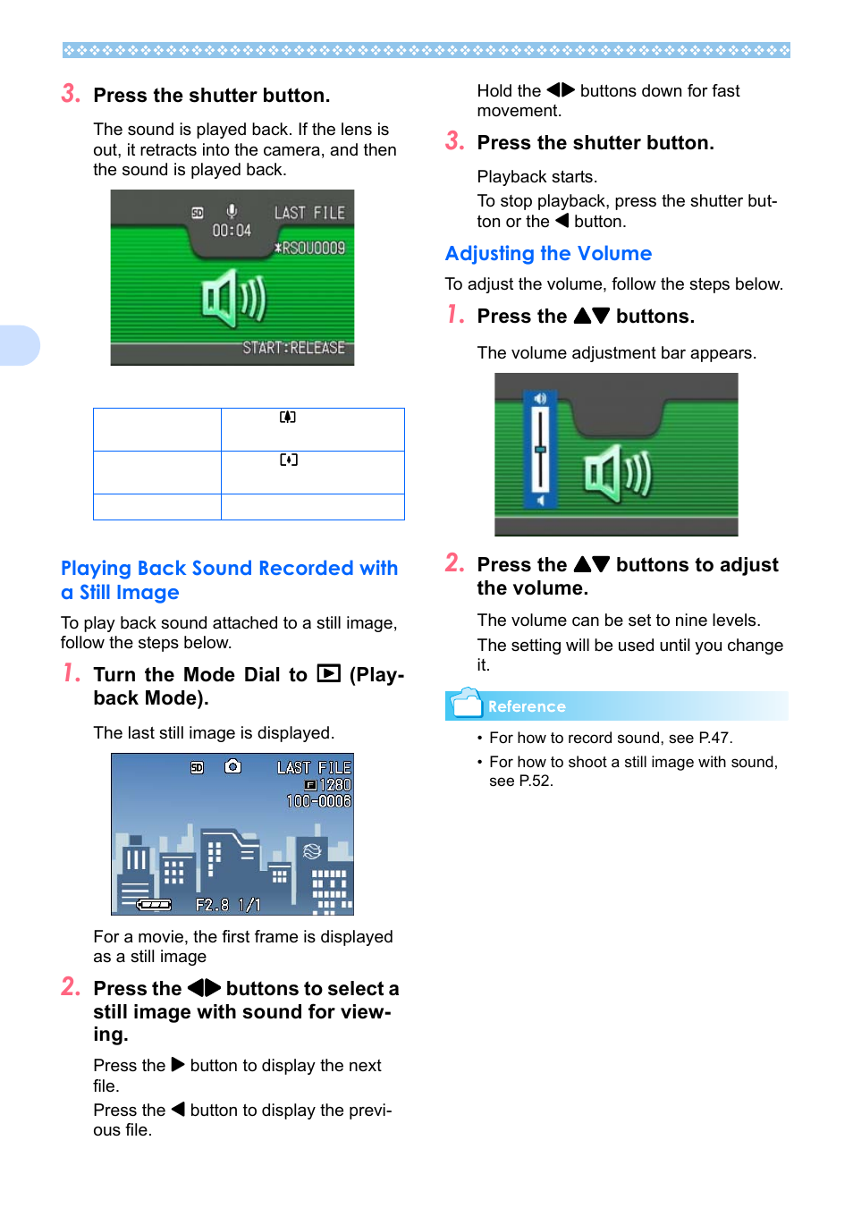 Playing back sound recorded with a still image, Adjusting the volume | Ricoh Caplio RX User Manual | Page 82 / 183