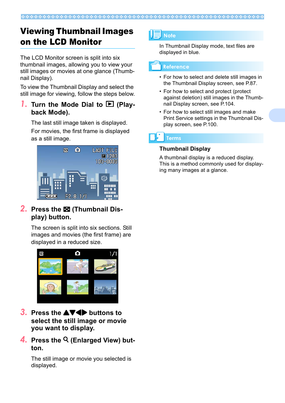 Viewing thumbnail images on the lcd monitor, Splay mode. (see p.83), Once) (see p.83) | 4viewing thumbnail images on the lcd monitor | Ricoh Caplio RX User Manual | Page 83 / 183