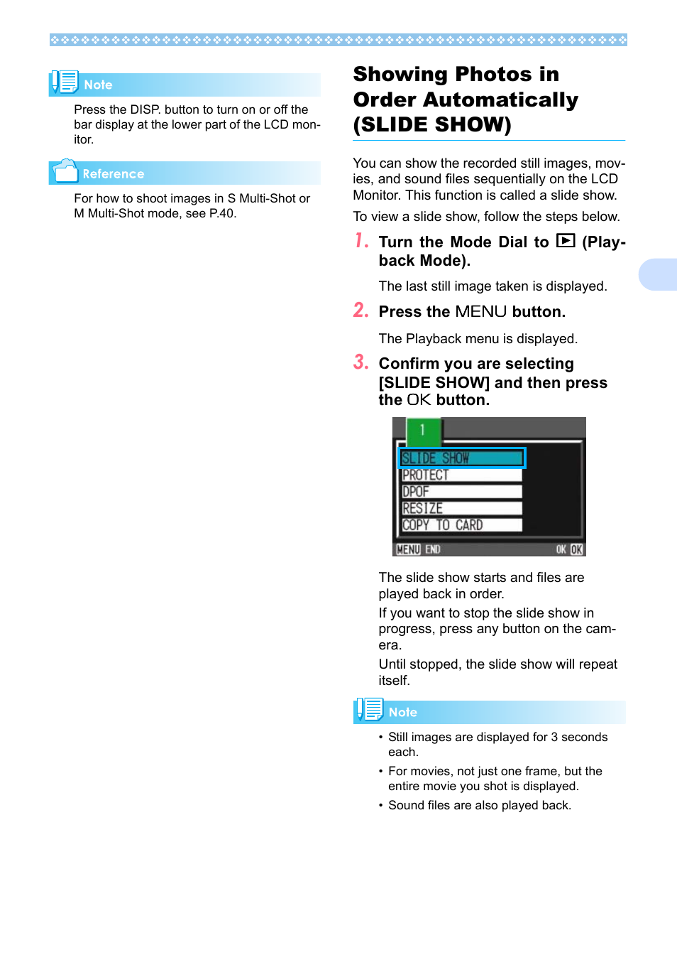 Showing photos in order automatically (slide show), P.85 | Ricoh Caplio RX User Manual | Page 85 / 183