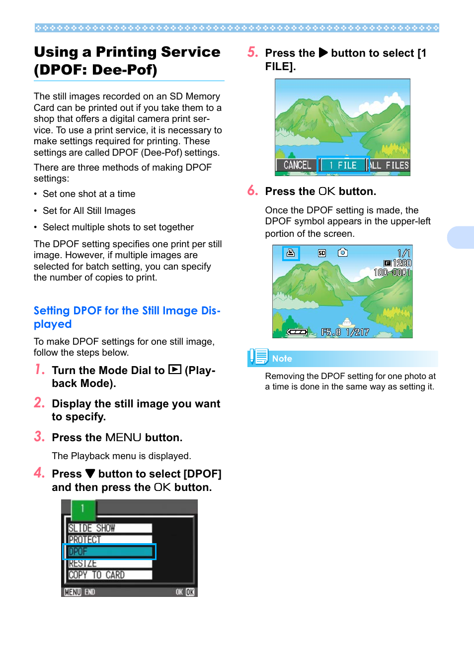 Using a printing service (dpof: dee-pof), Setting dpof for the still image displayed, P.99 | 6using a printing service (dpof: dee-pof) | Ricoh Caplio RX User Manual | Page 99 / 183