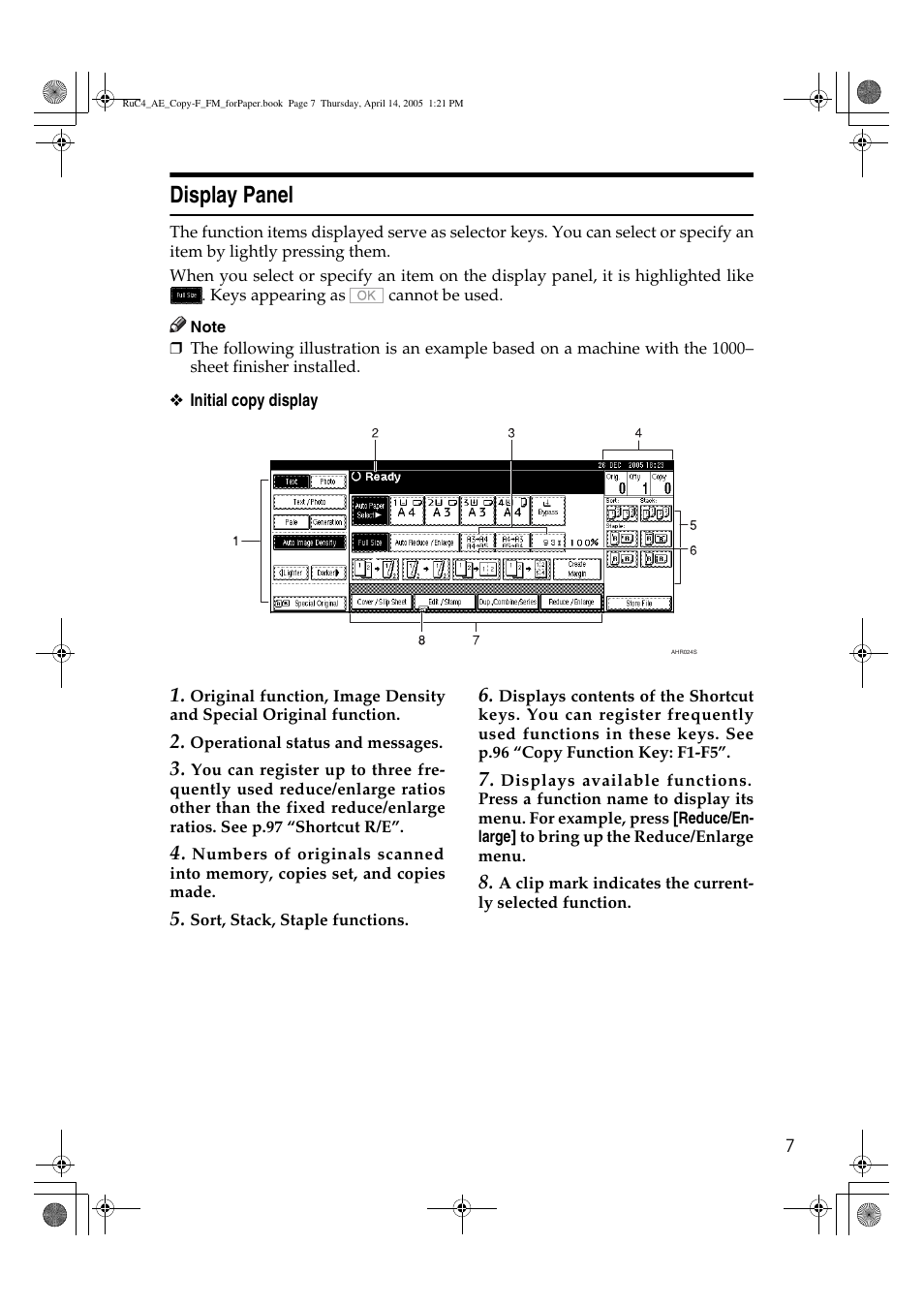 Display panel | Ricoh Aficio 3025 User Manual | Page 17 / 136