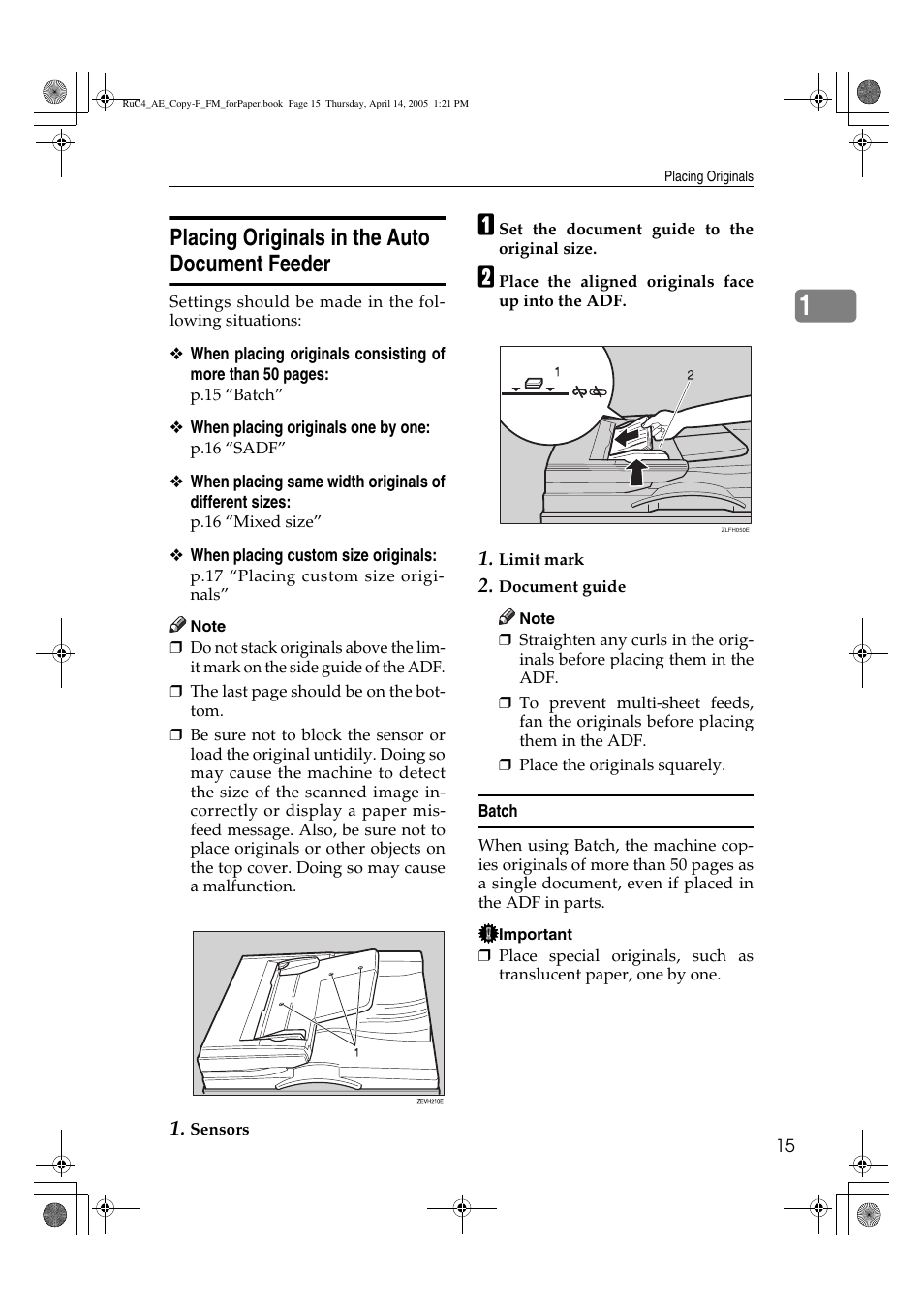 Placing originals in the auto document feeder | Ricoh Aficio 3025 User Manual | Page 25 / 136