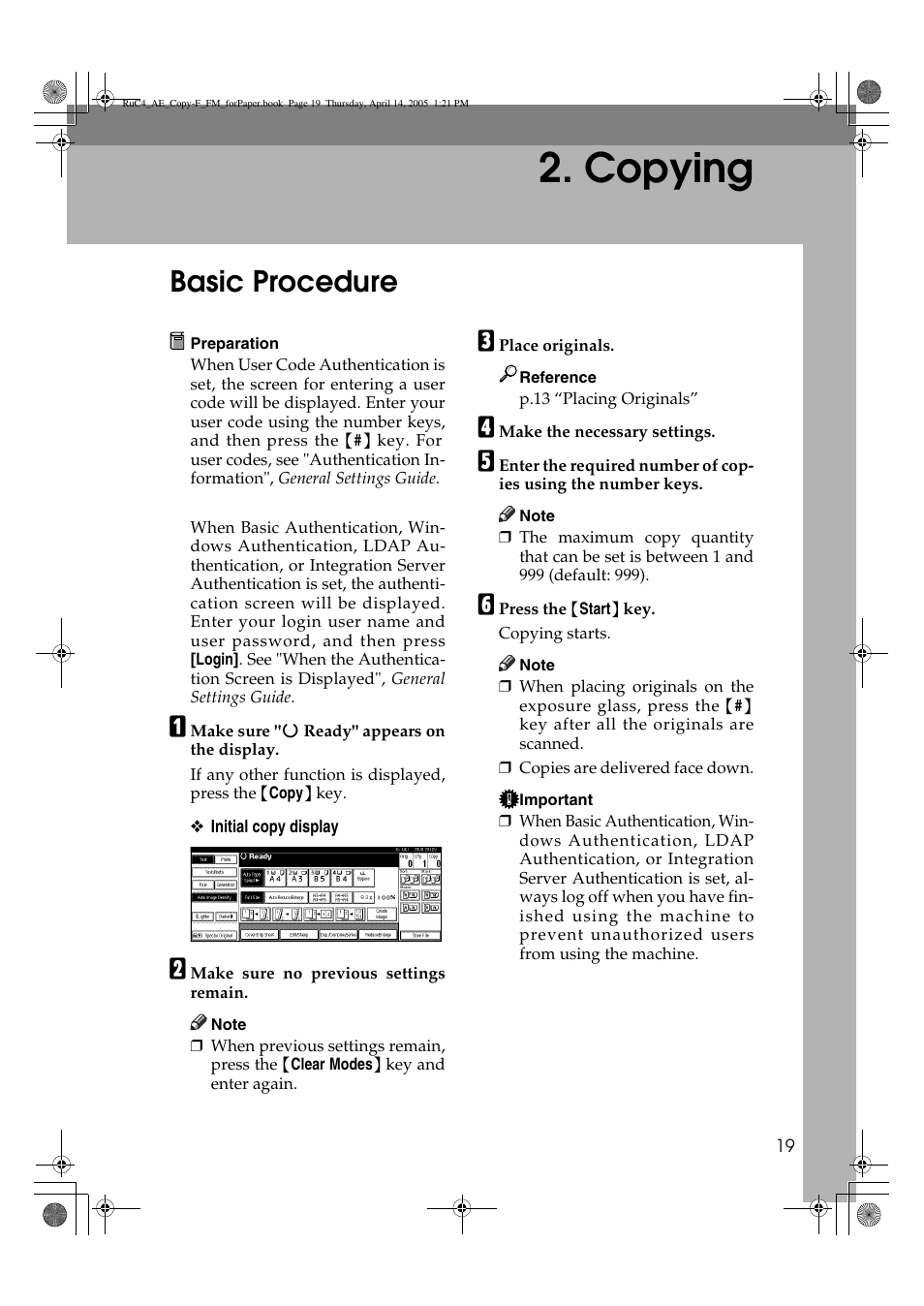 Copying, Basic procedure | Ricoh Aficio 3025 User Manual | Page 29 / 136