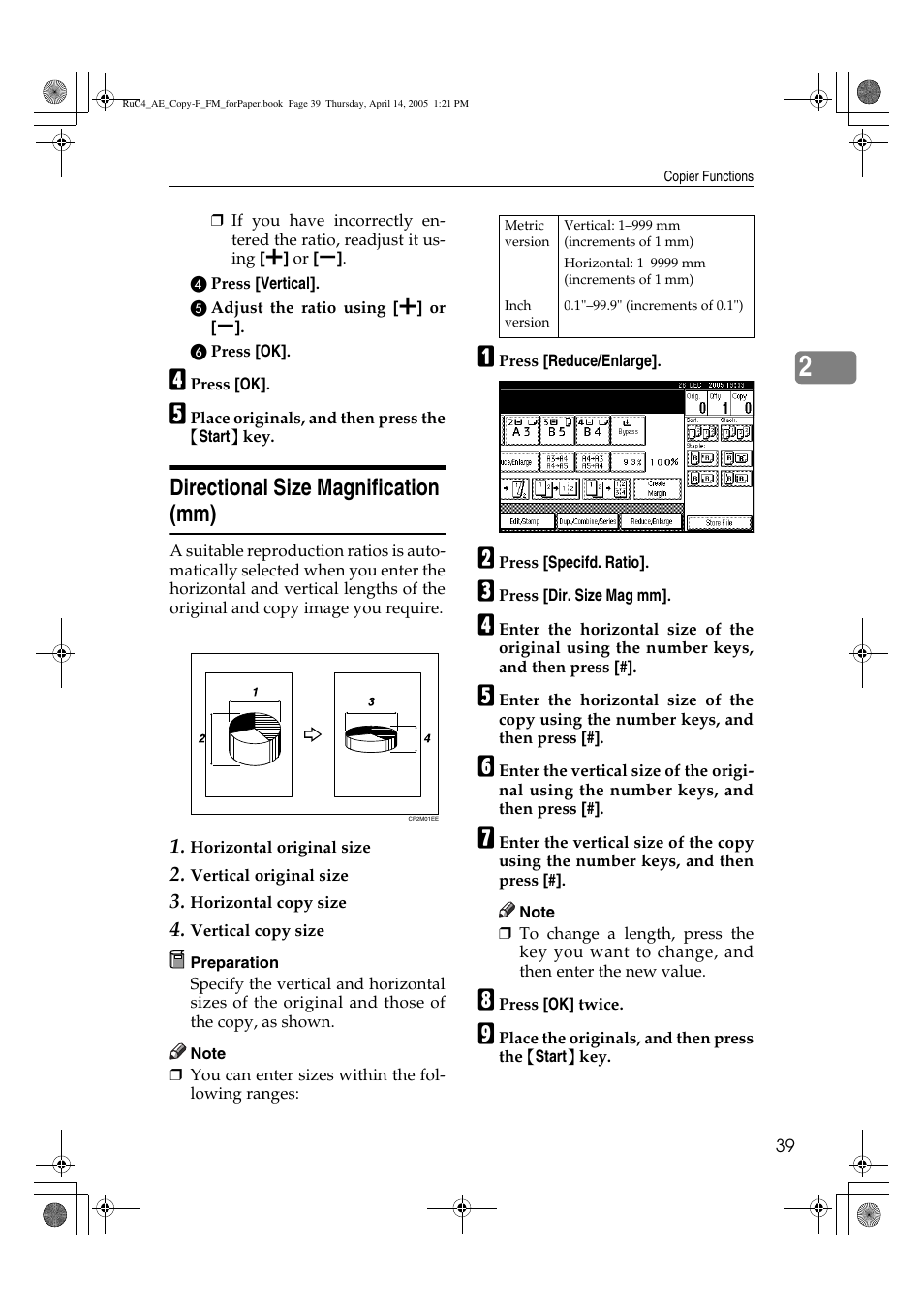 Directional size magnification (mm) | Ricoh Aficio 3025 User Manual | Page 49 / 136