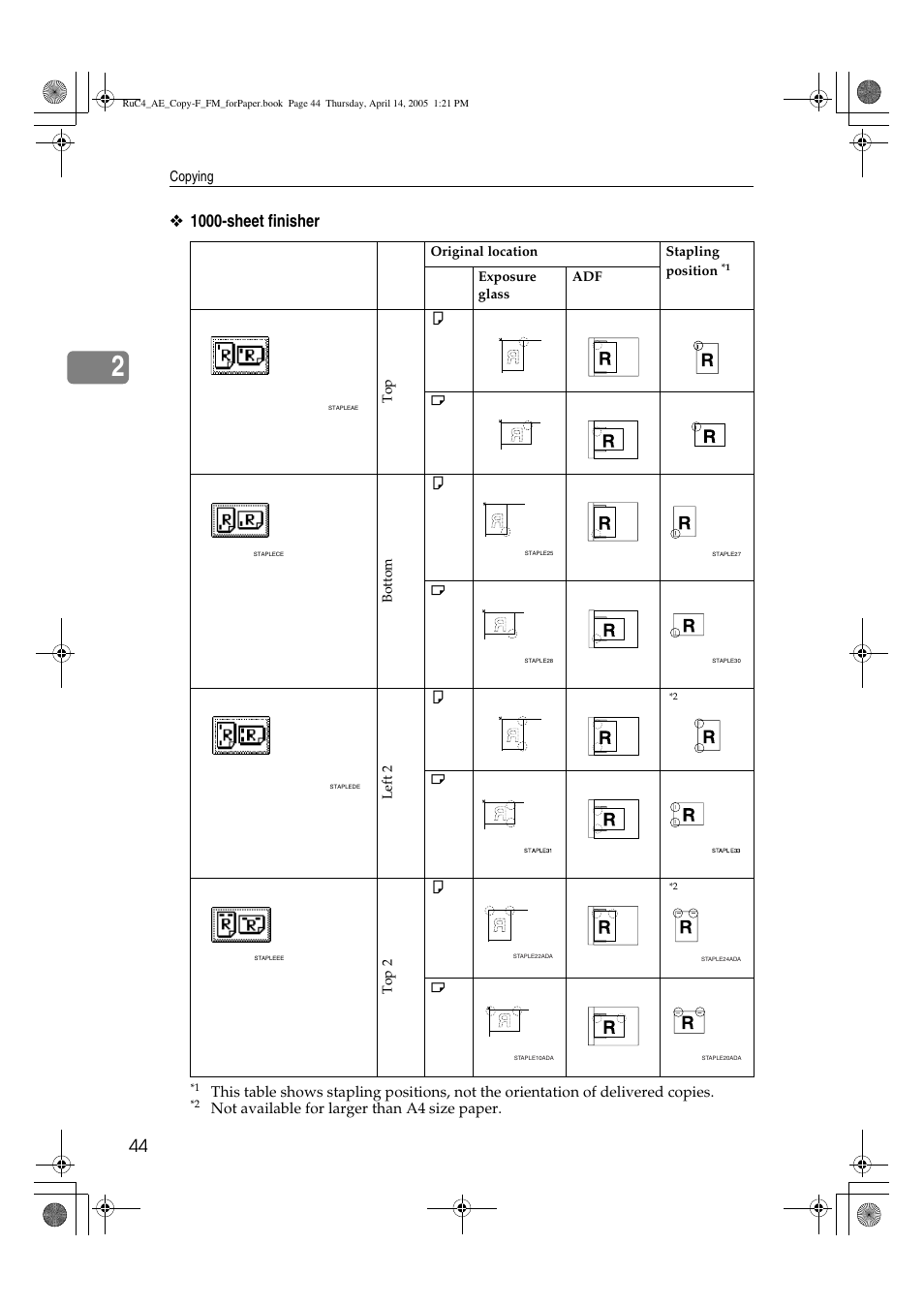 1000-sheet finisher, Not available for larger than a4 size paper | Ricoh Aficio 3025 User Manual | Page 54 / 136