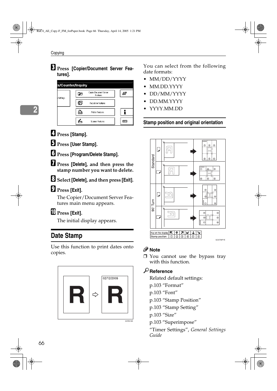 Date stamp | Ricoh Aficio 3025 User Manual | Page 76 / 136