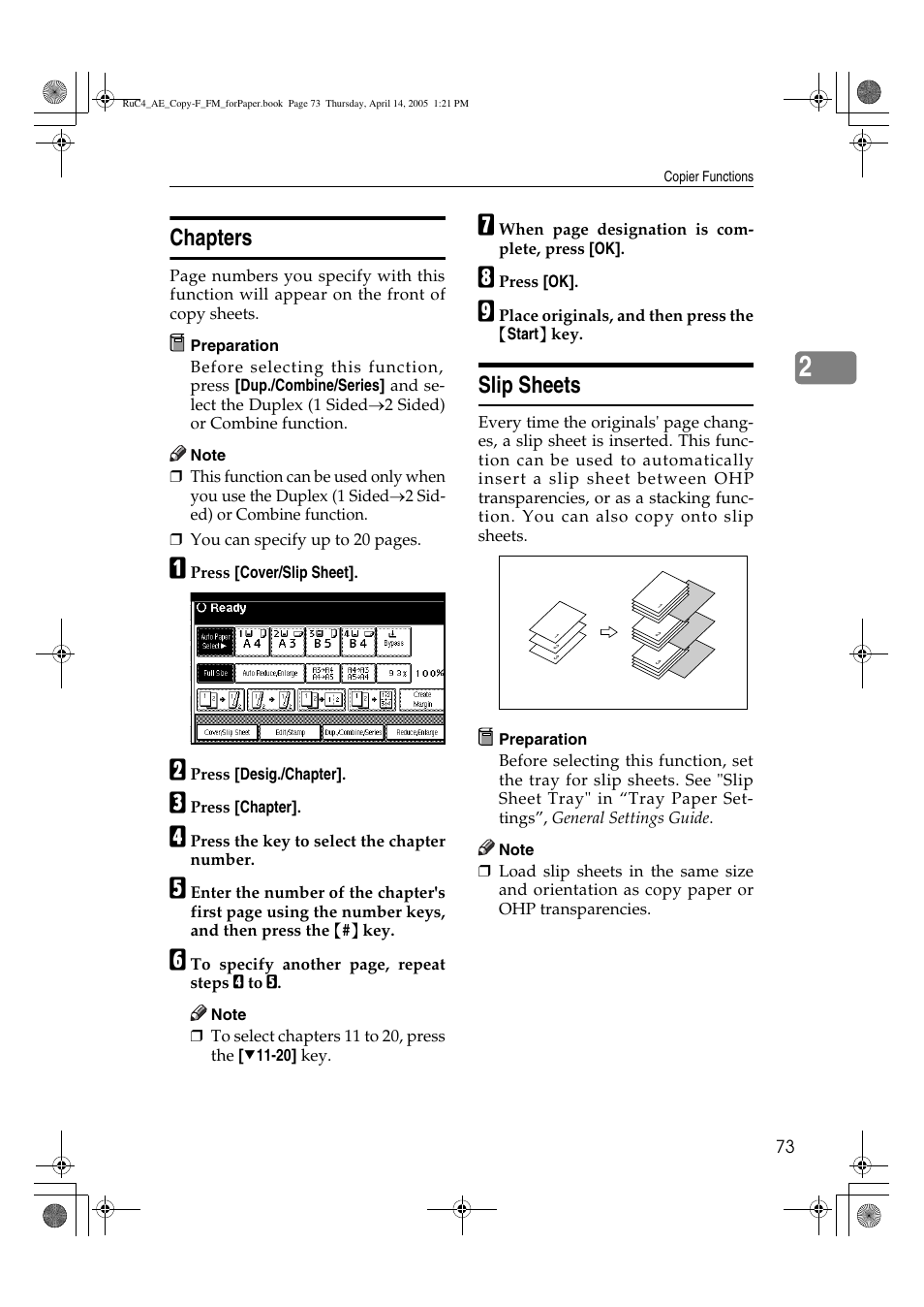 Chapters, Slip sheets | Ricoh Aficio 3025 User Manual | Page 83 / 136