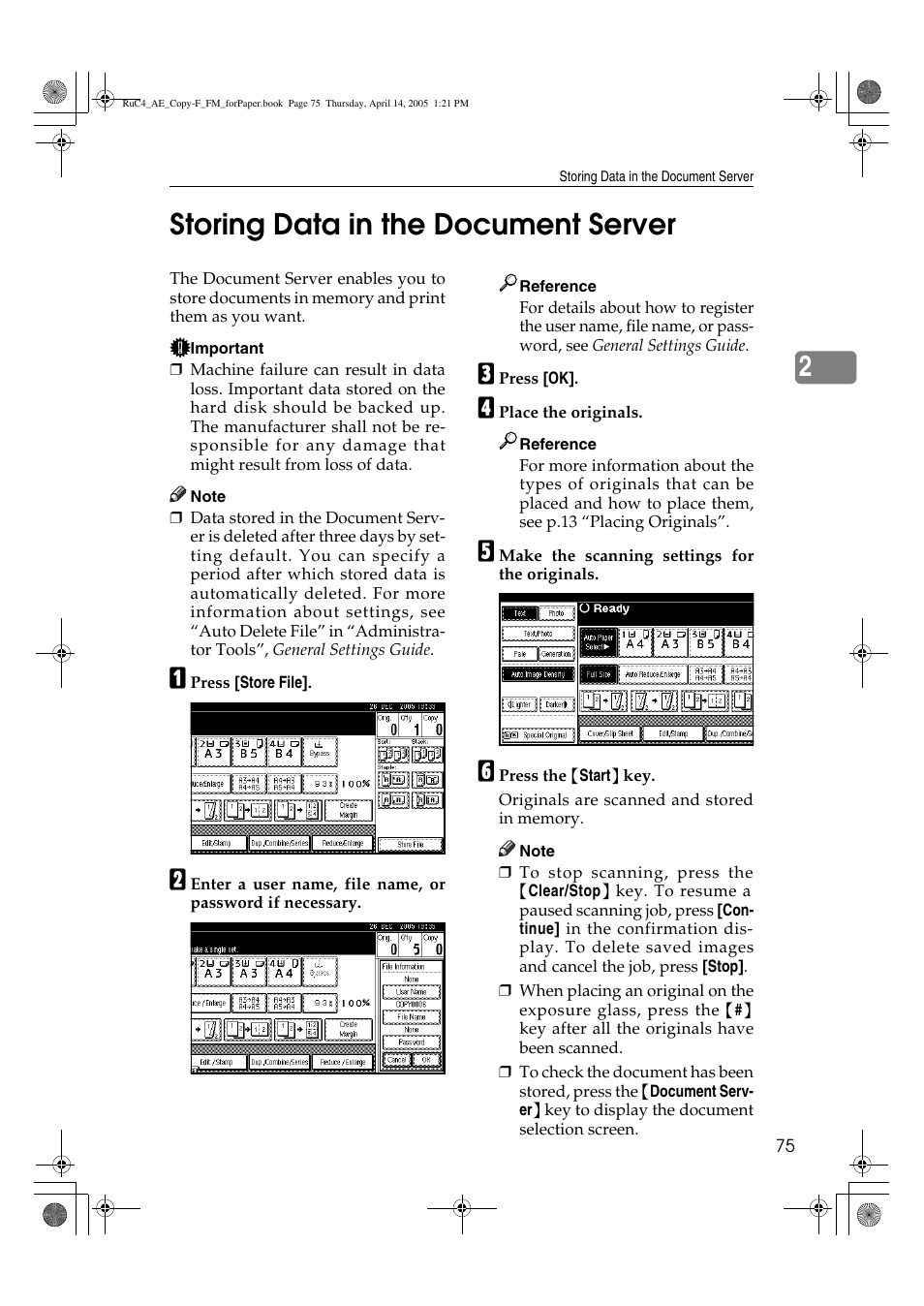 2storing data in the document server | Ricoh Aficio 3025 User Manual | Page 85 / 136