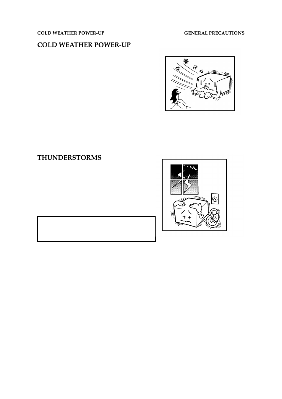 Cold weather power-up, Thunderstorms | Ricoh 2400L User Manual | Page 17 / 926