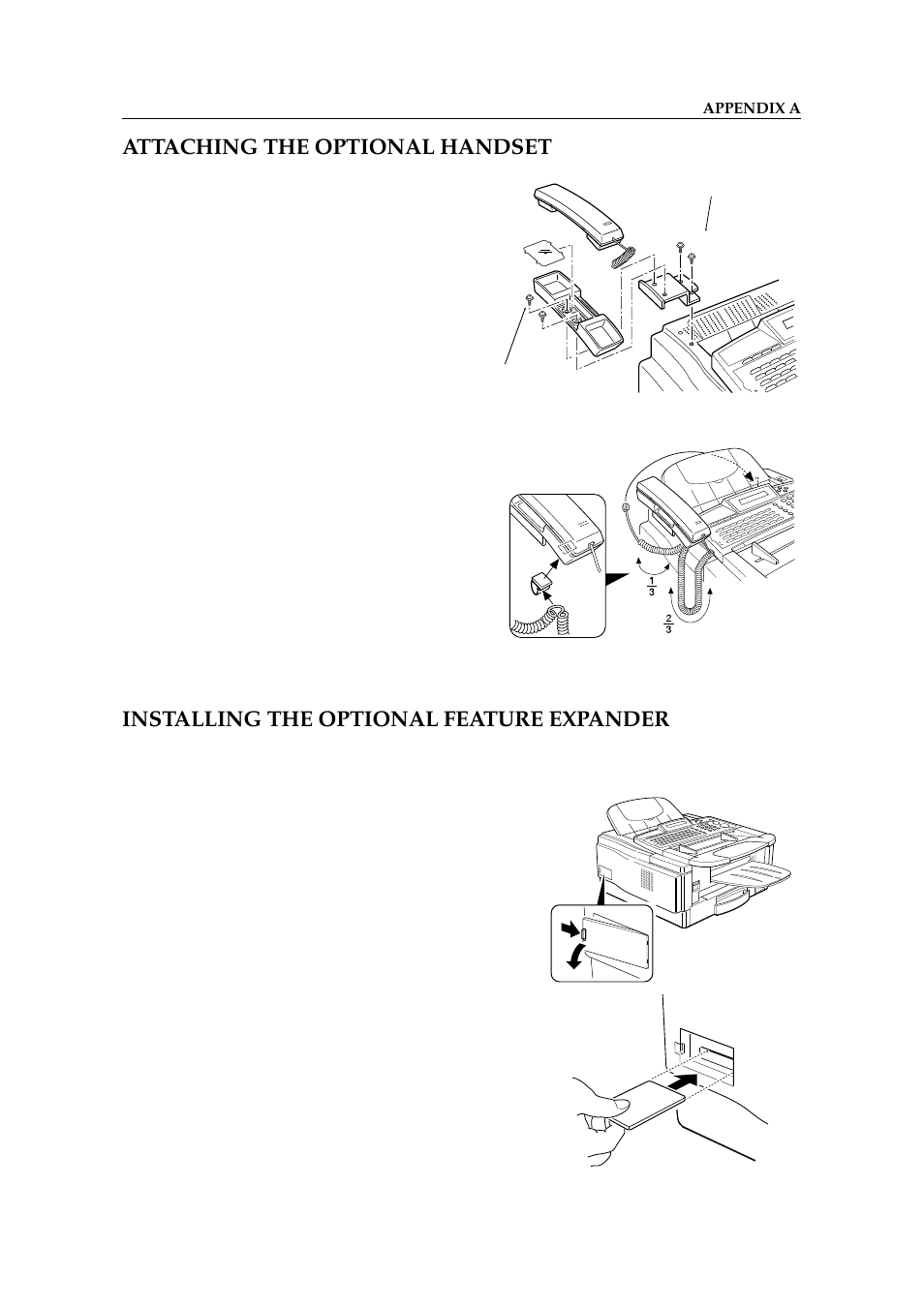 Attaching the optional handset, Installing the optional feature expander | Ricoh 2400L User Manual | Page 179 / 926