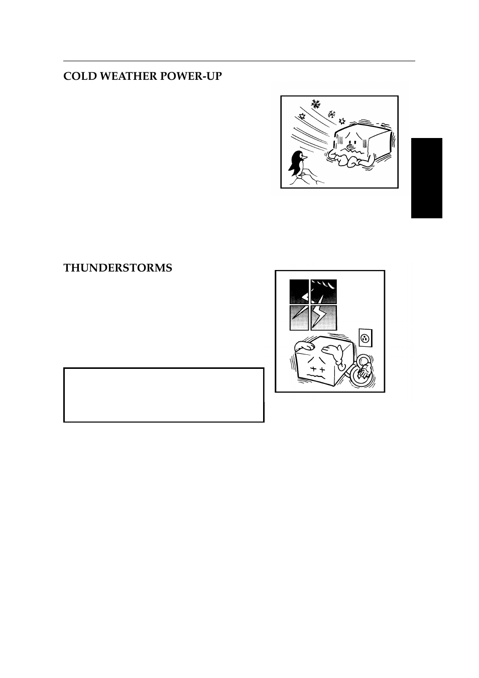 Cold weather power-up, Thunderstorms | Ricoh 2400L User Manual | Page 234 / 926