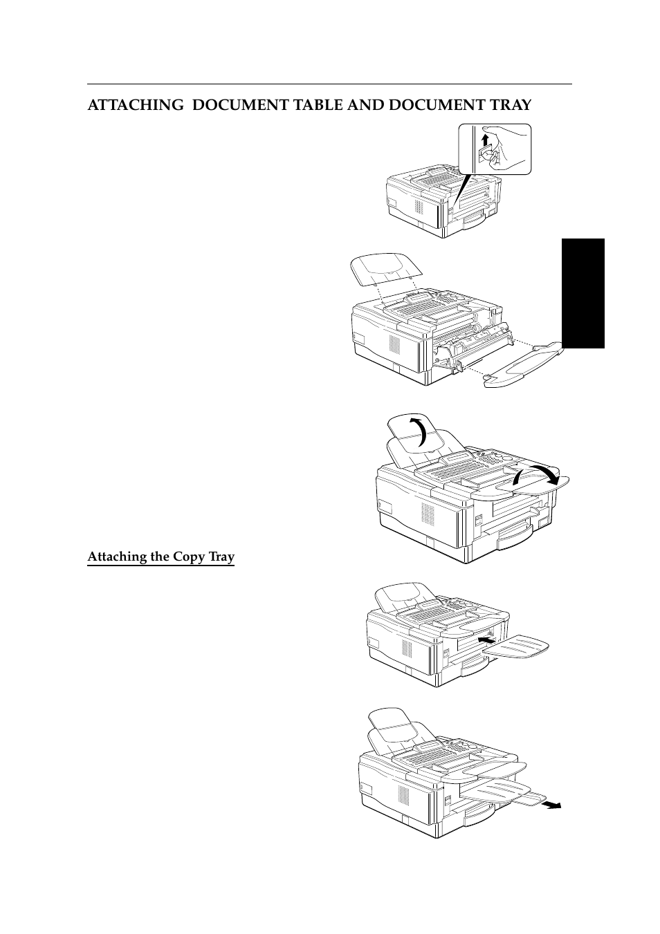 Attaching document table and document tray, Attaching the copy tray | Ricoh 2400L User Manual | Page 242 / 926