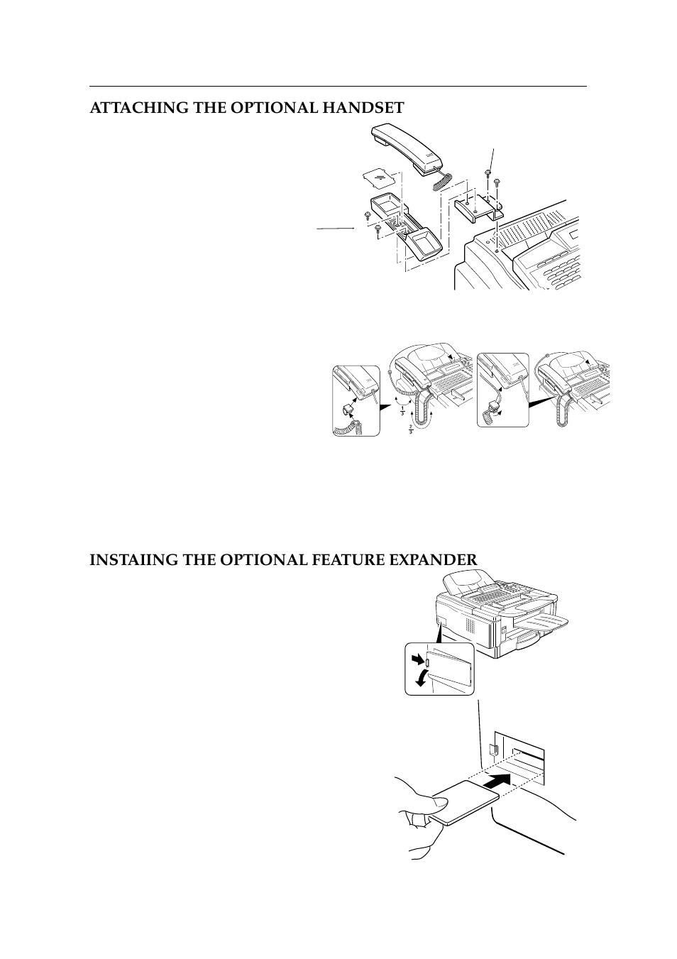 Attaching the optional handset, Instaiing the optional feature expander | Ricoh 2400L User Manual | Page 251 / 926