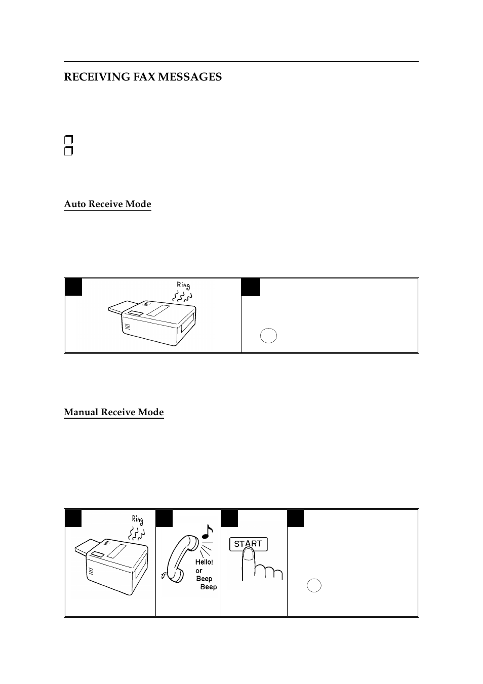 Receiving fax messages, Selecting the reception mode, Auto receive mode | Manual receive mode | Ricoh 2400L User Manual | Page 298 / 926