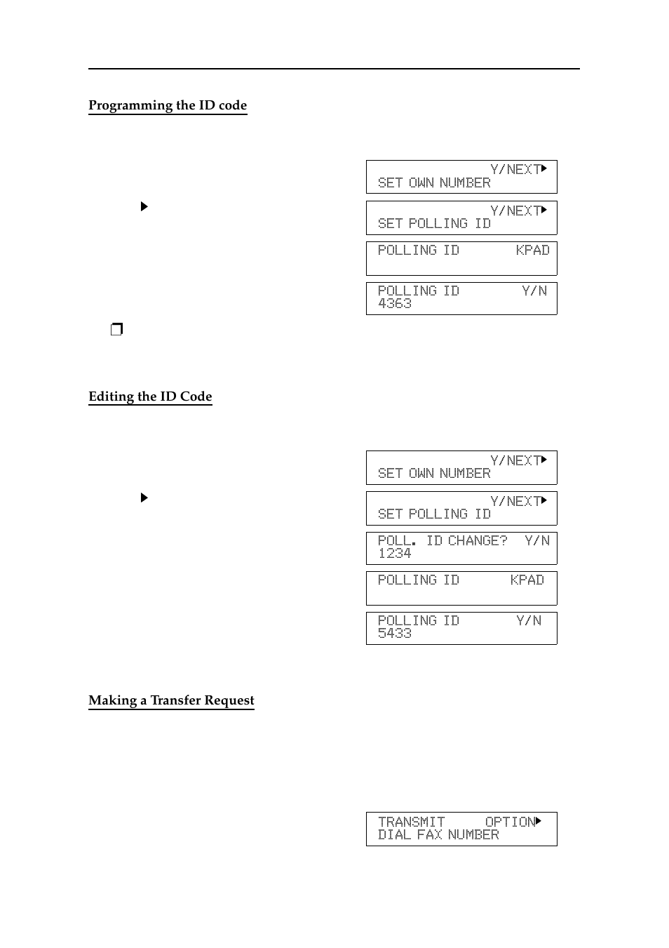 Programming the id code, Editing the id code, Making a transfer request | Ricoh 2400L User Manual | Page 310 / 926