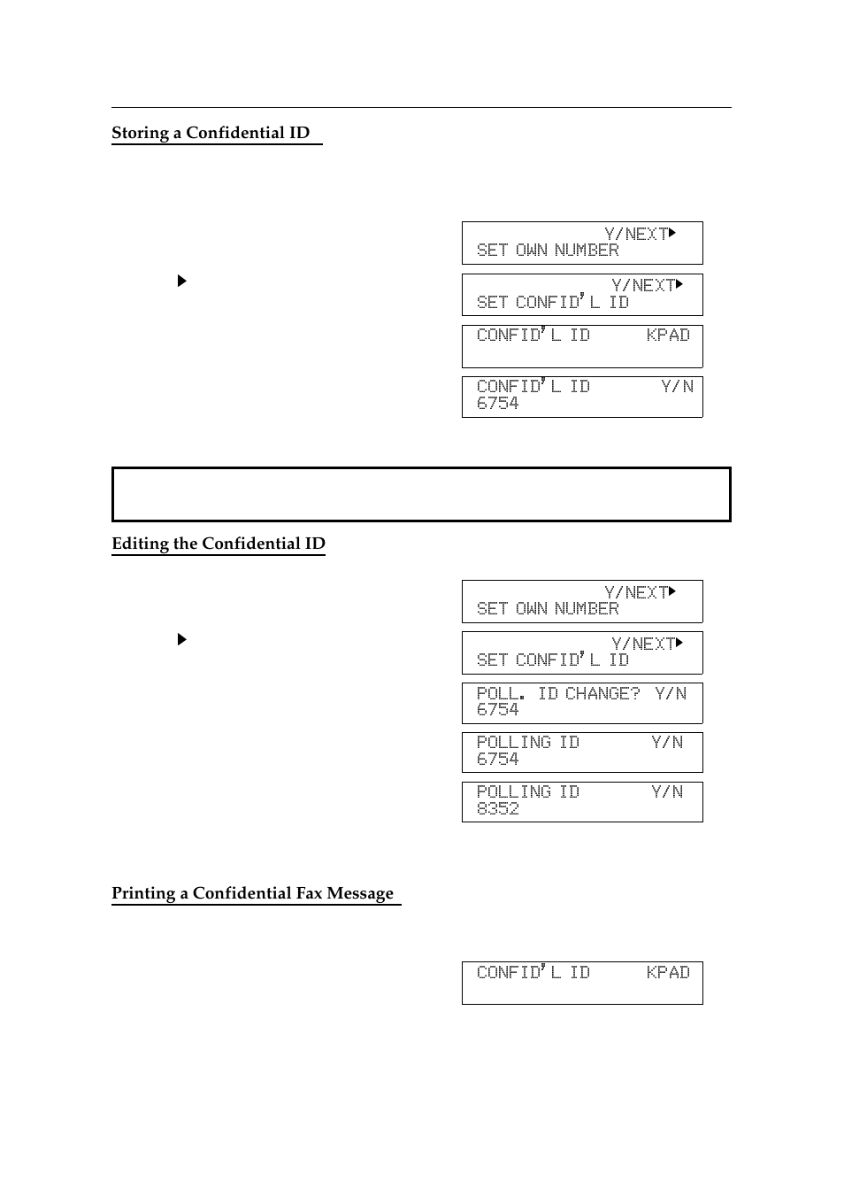 Storing a confidential id, Editing the confidential id, Printing a confidential fax message | Ricoh 2400L User Manual | Page 338 / 926