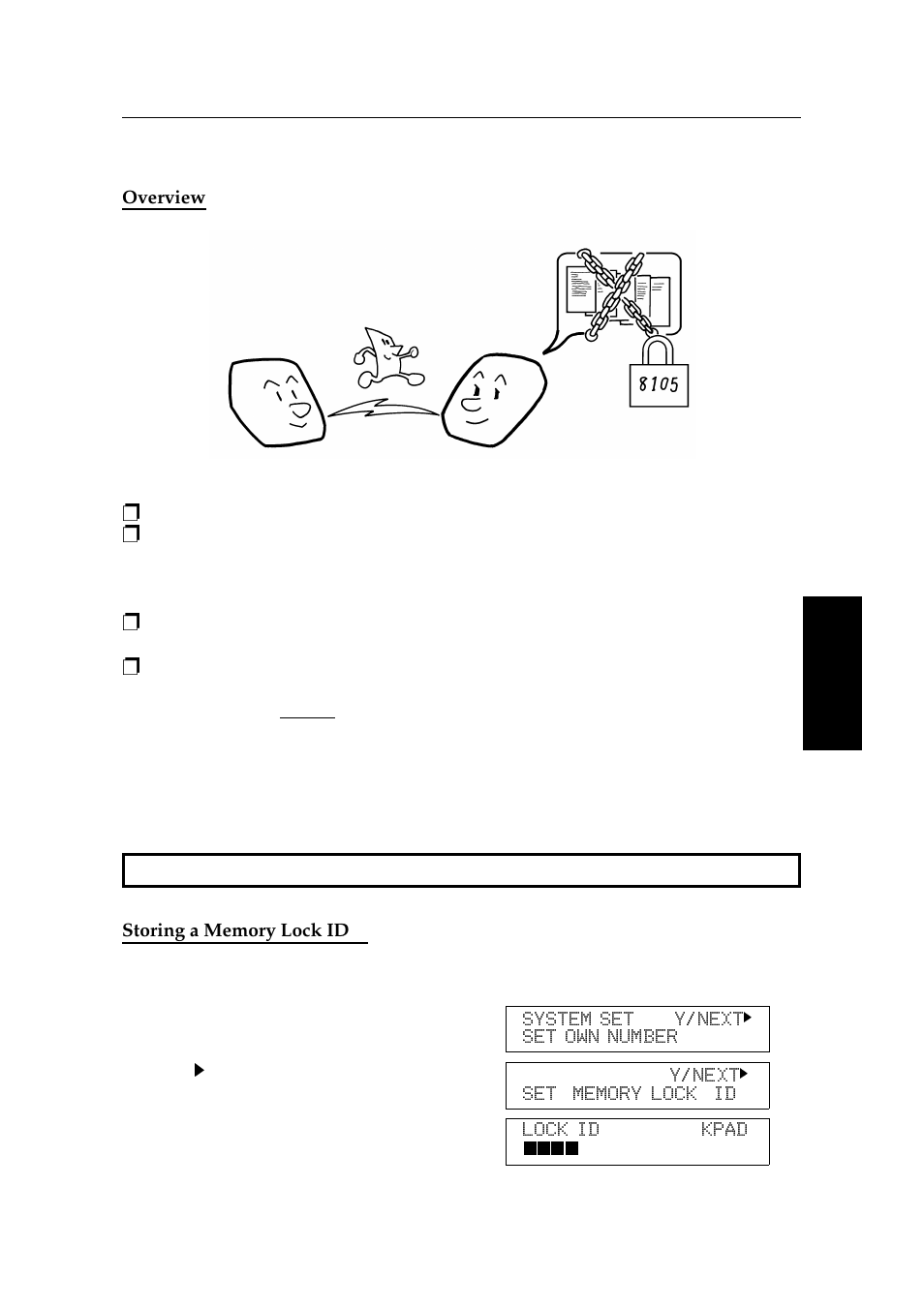 Memory lock (feature expander required), Overview, Storing a memory lock id | Ricoh 2400L User Manual | Page 341 / 926